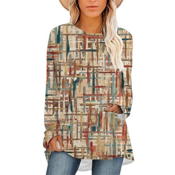 CLOOCL Women Plus Size Blouse Vintage Walls Graphics Print Loose Long Sleeve Casual Oversized Tops