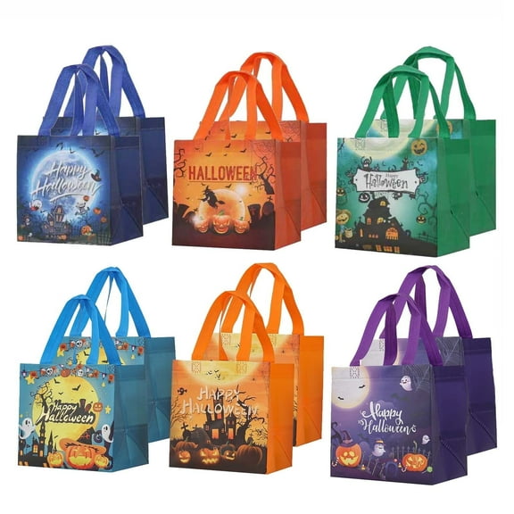 12 pcs Halloween Trick or Treat Bags with Handles - Non-Woven Tote Bags for Gift Wrapping Halloween Party Supplies