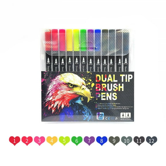 Qocolhg 12 Colors Dual Tip Art Markers Pens for Adult Coloring Books, Artist Fine & Brush Tip Coloring Marker Drawing Pens for Journaling Note Taking Lettering Calligraphy Craft Art Supplies, 2 Set