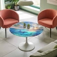thumbnail image 4 of Dolphin Elastic Fitted Round Table Cover Ocean Animal Tropical Coconut Waterproof Outdoor Tablecloth for Holiday Party, Picnic, Patio & Dining Fits Tables Up to 36"-44", 4 of 8