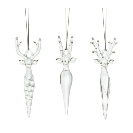Set of 2 Clear Glass Deer Icicle Ornaments 4.75”
