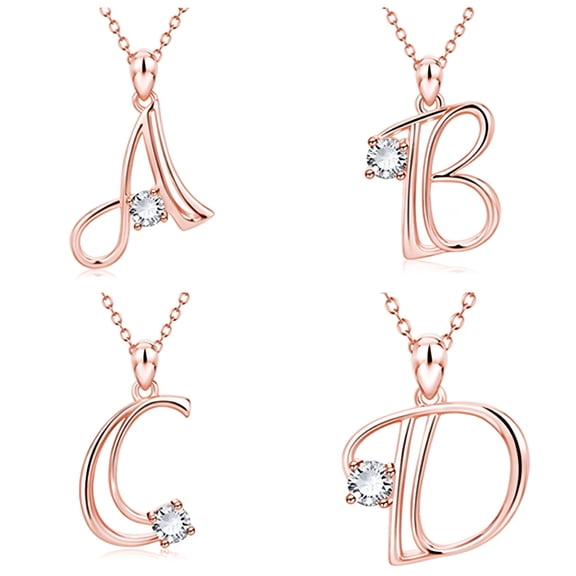 DESIGNICE Dress Letter Initial Necklaces for Women, 14K Rose Gold Plated Cubic Zirconia Letter Pendant Script Name Necklace, Delicate Initial Necklace for Mom Mother's Day