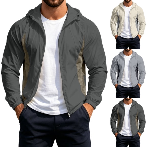 Rain Jackets for Men Sun Protection Long-Sleeve Hooded