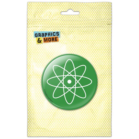 Atomic Symbol White on Green Pinback Button Pin Badge