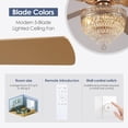thumbnail image 6 of YIOSI 62" Crystal Ceiling Fan Fandelier with Lights, Gold Modern Fan with Remote, Noiseless DC Motor, Energy-Efficient, Retro/Farmhouse Lighting for Living Room & Bedroom, Timer & 6-Speed Settings, 6 of 8