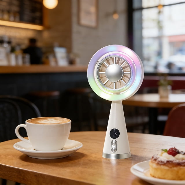 Ventilador portátil de mano | Ventilador personal recargable por USB con 5 velocidades, luces LED y pantalla numérica