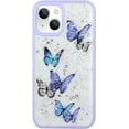 thumbnail image 6 of Compatible with iPhone 15 Plus Butterfly Case Cute Bling Glitter Stars Transparent Clear Design Girly Women Girls Soft TPU Lens Protection Luxury Shockproof Shockproof Cover, Purple, 6 of 13