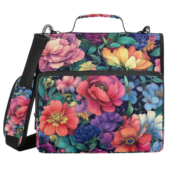 FORMRS Zipper Binder with Shoulder Strap 2-inch Ring 500 Sheet Capacity File Bag, Ethereal Floral Harmony