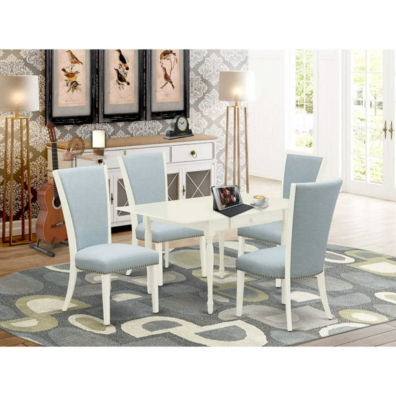 East West Furniture Monza 5-piece Wood Dining Set in Linen White