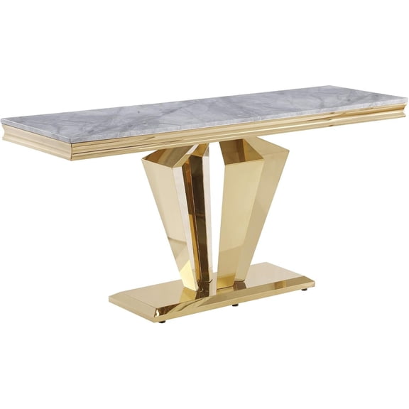 Crownie Gold Rectangle Faux Marble Console Table