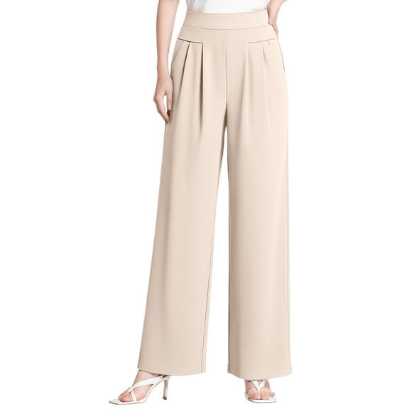 QASIEATN Womens High Waisted Wide Leg Pants Solid Comfortable Strecth Pants for Middle Senior Women Casual Trousers