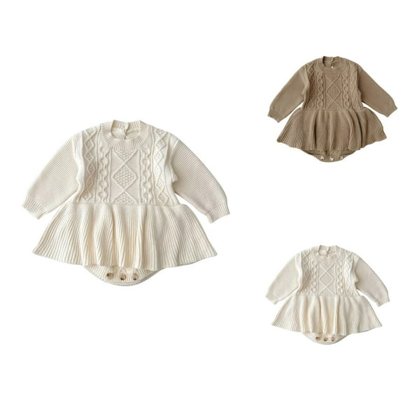 Kids Sweaters Girls Fall Outfits Babys Girls Solid Spring Winter Long Sleeve Knit Sweater Romper Bodysuit Dress Clothes