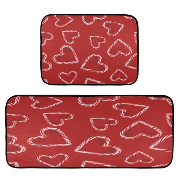 2-Piece Kitchen Rugs Set Non-Slip Mats Carpet Floor for Kitchen, Bathroom (19.7"x27.6" & 19.7"x47.2") Candy Cane-shaped Hearts Pattern