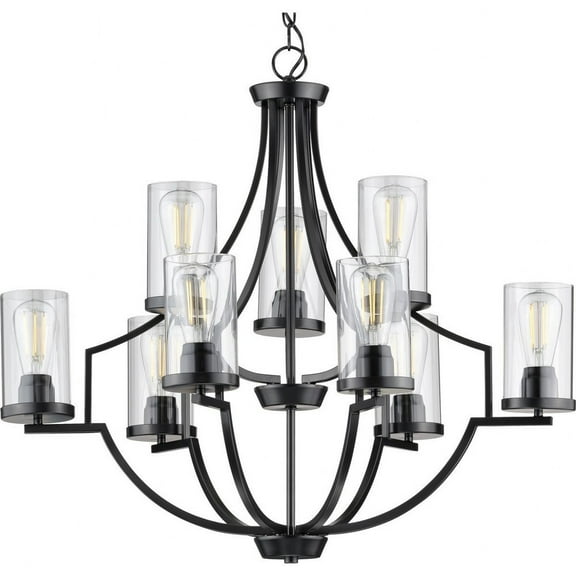 P400198-031-Progress Lighting-Lassiter - Chandeliers Light - 9 Light - Cylinder Shade in Modern style - 32 Inches wide by 29 Inches high-Matte Black
