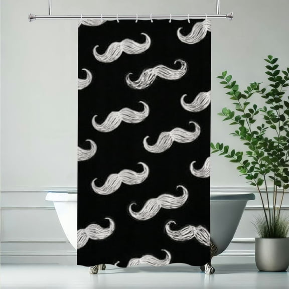 RKSupls Mustache Black Funny Shower Curtain, Valentine's Day Waterproof Shower Curtain with Hooks for Home Bathtub Bathroom Decor Washable Curtains,90x180cm