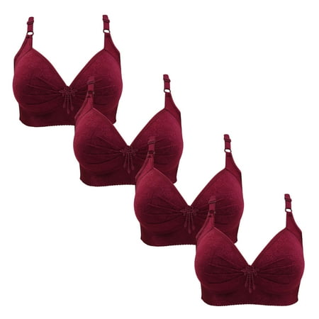 Gnurob 4 Pieces Lace Bralettes for Women No Underwire Bras Push Up Brassiere Comfort Padded T Shirt Bra Plus Size Wirefree Bralette Sports Everyday Wear Clearance Saving A04-Wine Large