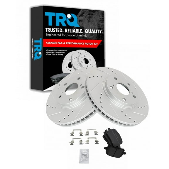 TRQ Front Performance Brake Pad & Rotor Kit Brake Pads Brake Rotors Set Semi-Metallic Premium G-Coated Fits Select 1999-2001 Lexus RX300