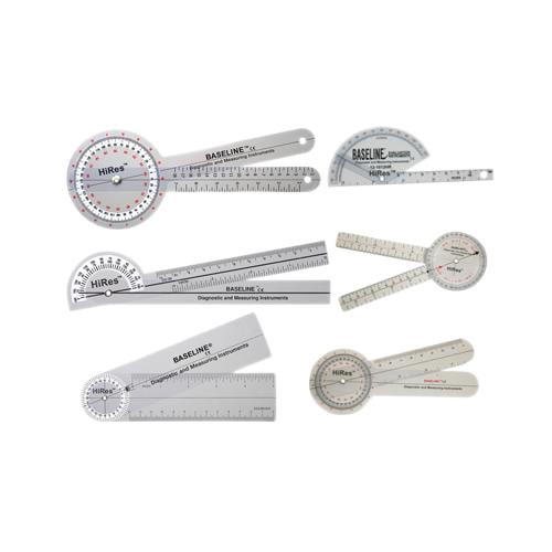 Baseline 360 degree clear plastic goniometer joint angle and range of motion measurer