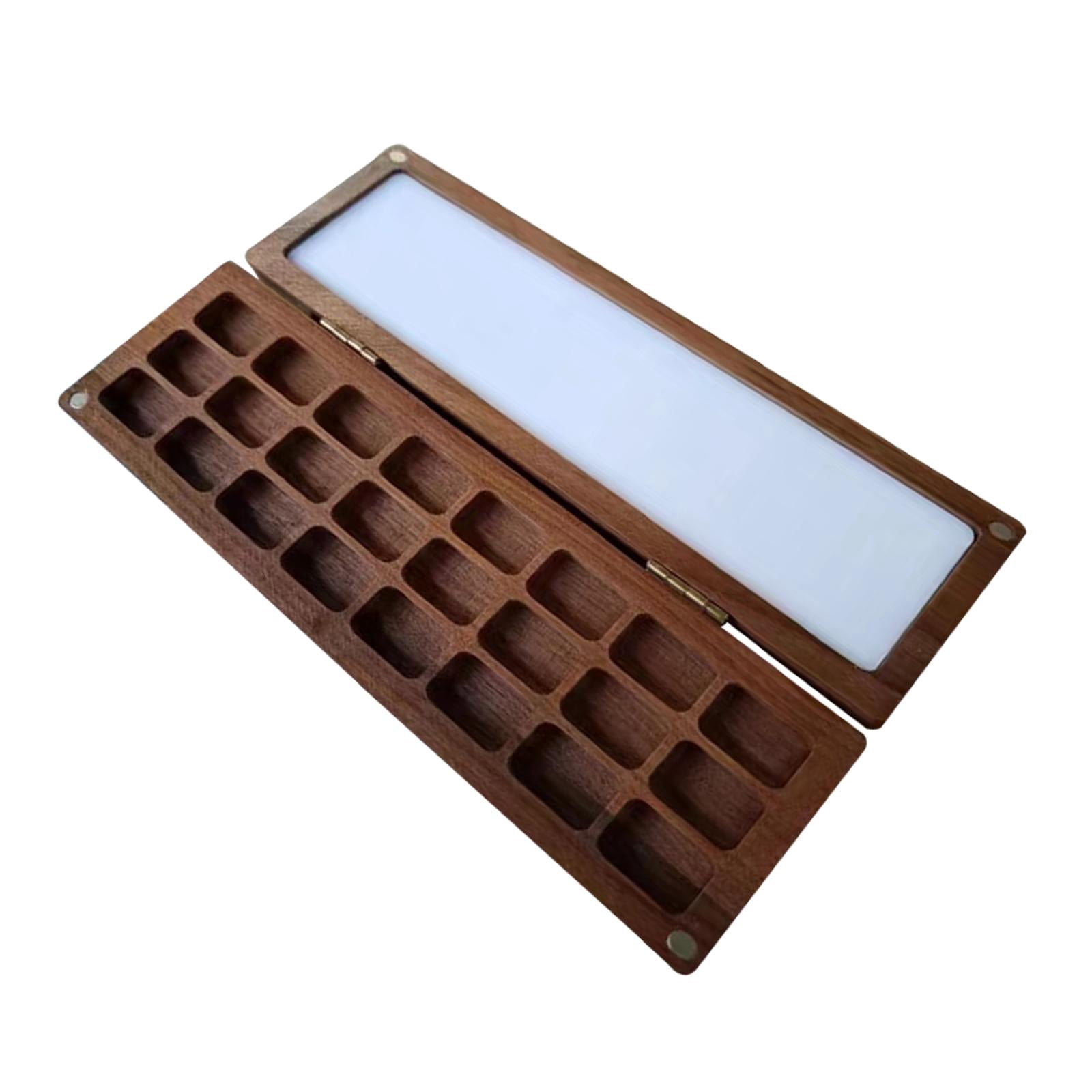 Milageto Empty Palette Box Wood Paint Tray 24 Grids Handcraft Acrylic Paint and Lid Paint