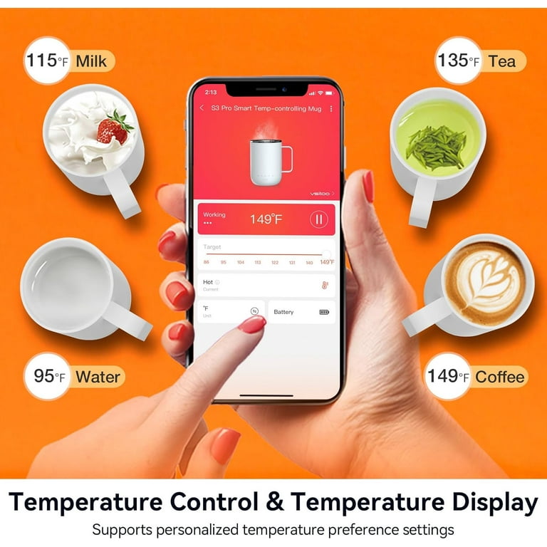 vsitoo S3 Temperature Control Smart Mug 2 with Lid, Self Heating Coffee Mug  10 oz, LED Display, 90 Min Battery Life - App&Manual Controlled Heated Coffee  Mug - Improved Design - Perfect Coffee Gifts 