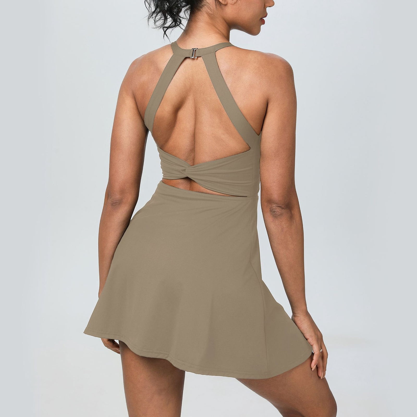Meichang Tennis Dress for Women with Built-in Shorts Sleeeless Halter Workout Dress A-Line Backless Athletic Golf Dresses