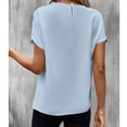 thumbnail image 4 of Women T Shirt Crew Neck Short Sleeves Lace Loose Hem Casual Blouse for Outdoor Office Light Blue M, 4 of 6