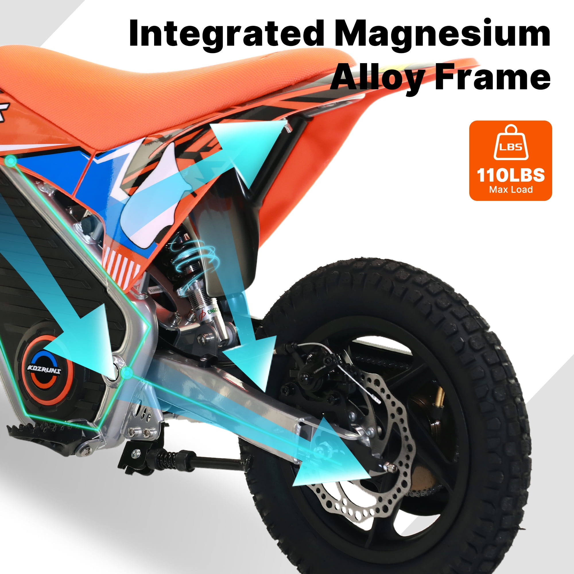24V Electric Bike for Kids, 2 Speed Modes with Dual Shock Absorption, Safe Disc Brake, 12 inch off  Road Tires Fit Ages 3-6, Orange