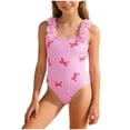 thumbnail image 1 of Girls One Piece Swimsuit Flower Shoulder Strap Bowknot Striped Bathing Suit, 1 of 7