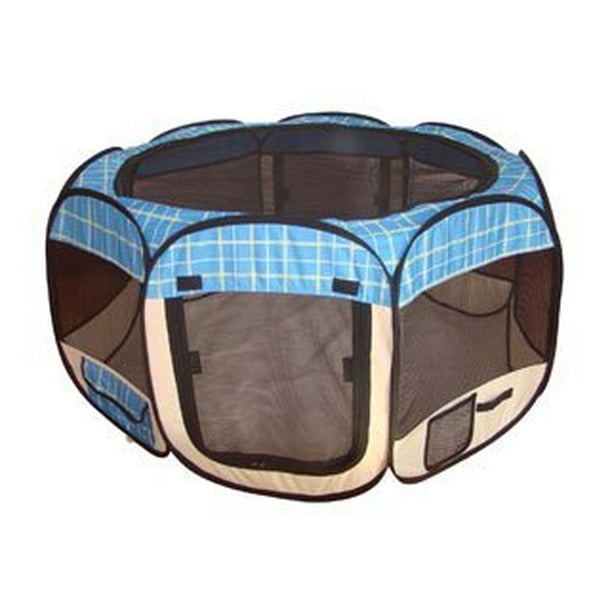 Popup Pet Playpen, Blue Grid, 21"H