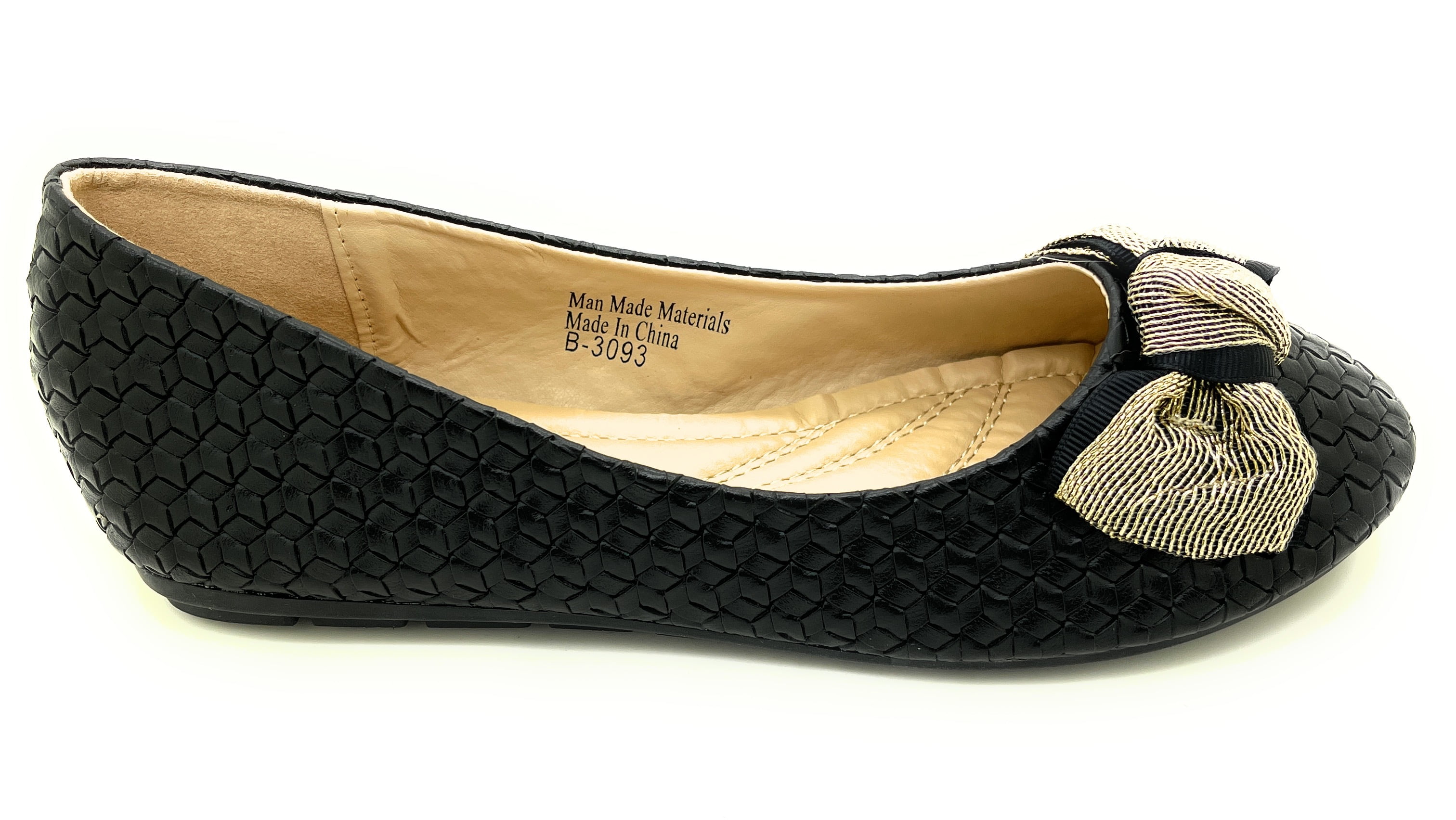 Elegant Women woven ballet flats with a chic gold bow accent. Lightweight, comfy, and versatile—perfect for work, casual outings, or evenings, blending timeless style with modern charm.