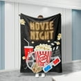 thumbnail image 2 of Comfortable Movie Night Flannel Blanket with HD Digital Print of Popcorn, Soda, and Film Design, Black Background with Neon Light Embellishments, 2 of 9