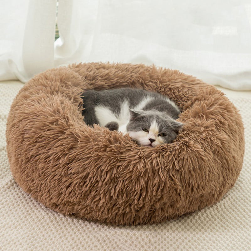 Super Soft Fluffy Luxe Plush Round Cat and Dog Beds Calming Bed for Dogs Donut Cuddler Round Self-Warming Cat Bed M, Gray 3