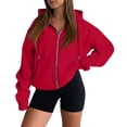 thumbnail image 6 of 2 Piece Sets for Women Zip Up Hoodie Wide Leg Sweatpants Matching Set Lounge Outfit Comfort Casual Fall Winter Tracksuit,XXL,Red, 6 of 7