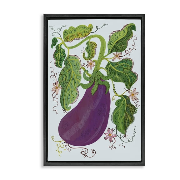 Stupell Industries Whimsical Detail Eggplant Food & Beverage Painting Black Floater Framed Canvas Art Print Wall Art, 17 x 25