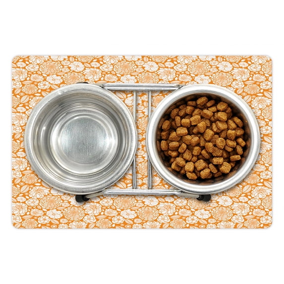 Floral Pet Mat for Food and Water, Spring Summer House Garden Field Outdoors with Floral Detailed Leaves Image, Non-Slip Rubber Mat for Dogs and Cats, 18" X 12", by Ambesonne
