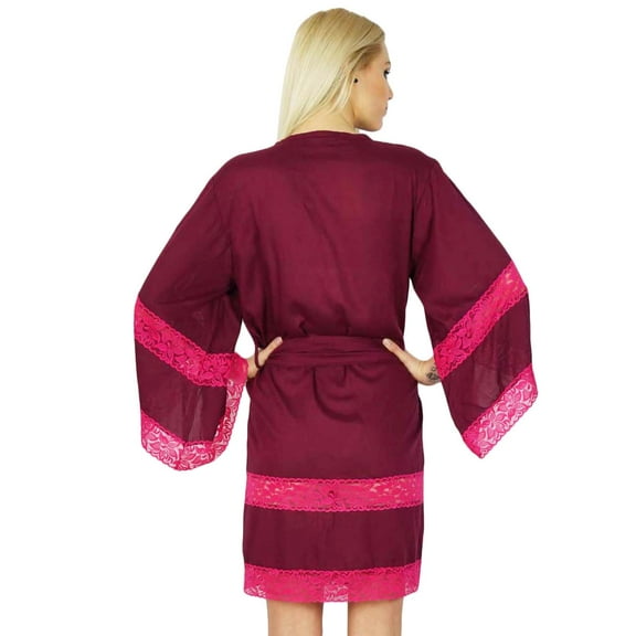 Bimba Women Rayon Kimono Sleeve Robe Bridesmaid Getting Ready Lace Coverup