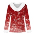 thumbnail image 4 of Holzkary Merry Christmas Sweatshirt for Women Faux Fur Trim V Neck Sweatshirts Graphic Xmas Long Sleeve Holiday Pullover Christmas Snowflake Print Plush Collar Plush Cuffs Long Sleeved T Shirt Red Xl, 4 of 4