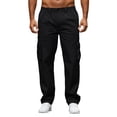 thumbnail image 4 of Relaxed Fit Cargo Pants Mens Casual High Waisted Drawstring Pants with Pockets Work Trousers Straight Leg Jeans Black 4XL, 4 of 5