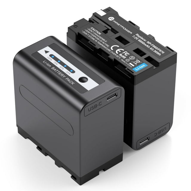 Batería de repuesto FirstPower NP-F970 con USB-C, paquete de 2 unidades, 8800 mAh