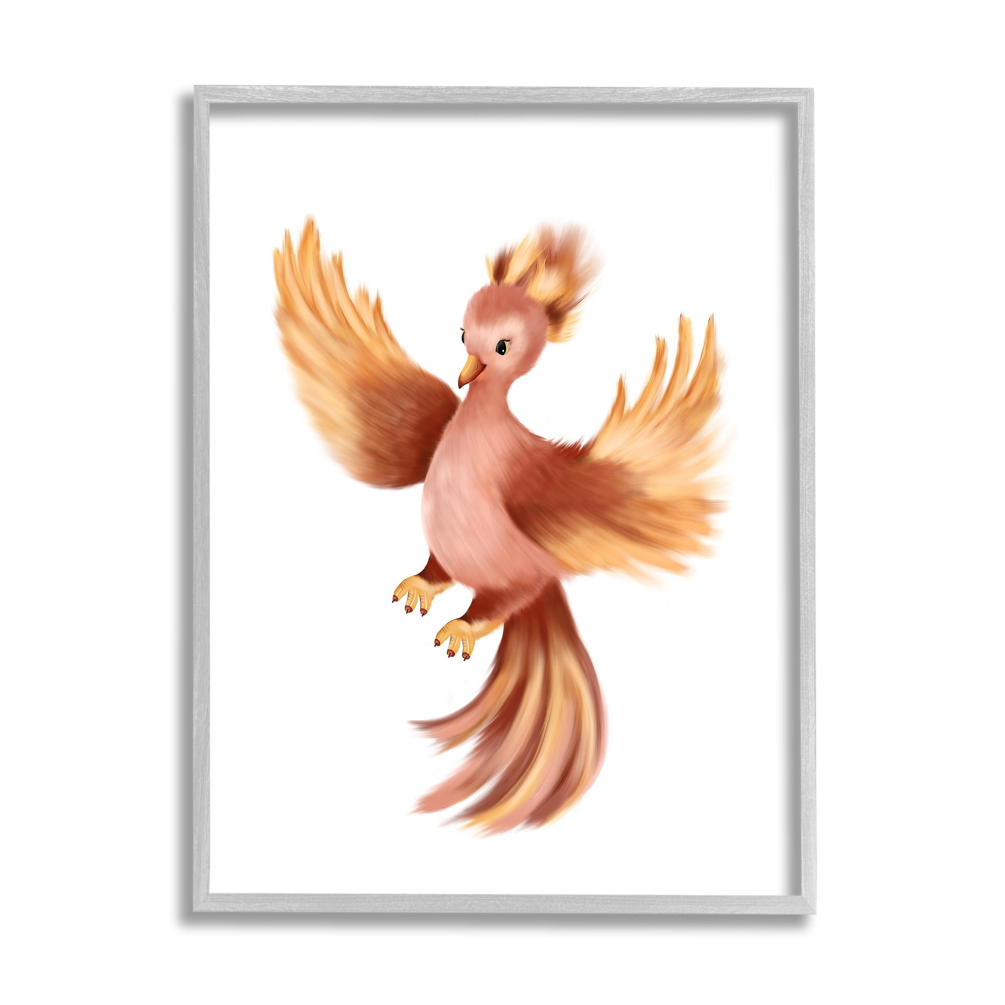 Stupell Industries Flying Phoenix Bird Mythology Fantasy Creature Illustration Painting Gray Framed Art Print Wall Art, Design by Studio Q
