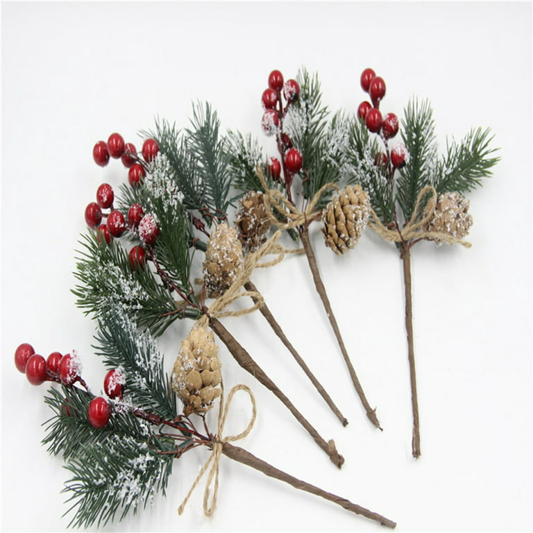 10Pc Christmas Artificial Pine Branches Leaves Holly Berries Wedding Stage  Decor