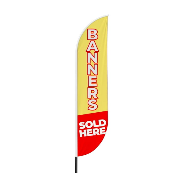 Banners Sold Here Sign feather flag for Outdoor by Mavis Print | 11.5 FEET Long Polyester Outdoor Banner Flag for Easy Hang | HD Print Swooper I Flag Only for Business Advertising I Flag Only