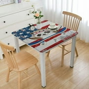 nygtbtfer American Flag Sloth Square Fitted Tablecloth, Elastic Edge Wipeable Washable Table Covers, Waterproof Stain Resistant Polyester Table Clothes Square Table white