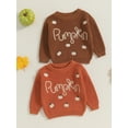 thumbnail image 3 of Baby Toddler Boys Girls Halloween Sweaters 0 3 6 9 12 18 24 Months 2T 3T Long Sleeve Round Neck Pumpkin Letter Embroidery Knit Pullovers Sweatshirts, 3 of 9
