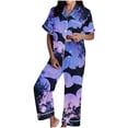 thumbnail image 2 of FDGIU Women's Halloween Pajamas Fashion Short Sleeve Turndown Collar Pajama Pockets Halloween Print Pants Elastic Waist Set, 2 of 5
