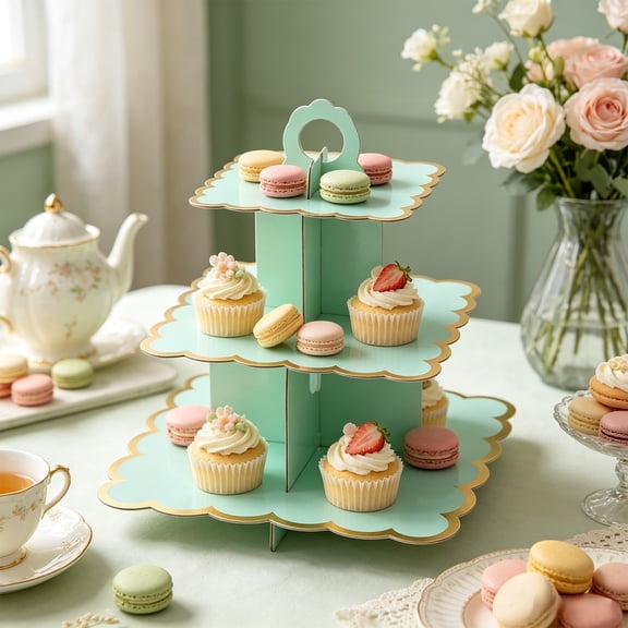 XiYing 3 Tier Cupcake Stand Dessert Tower for Birthday Wedding Party Decor Plastic Graduated Display Stand with Scalloped Edge - 11.41 X 11.22 Inch for Cupcakes Pastries Cookies Snacks Home Kitchen