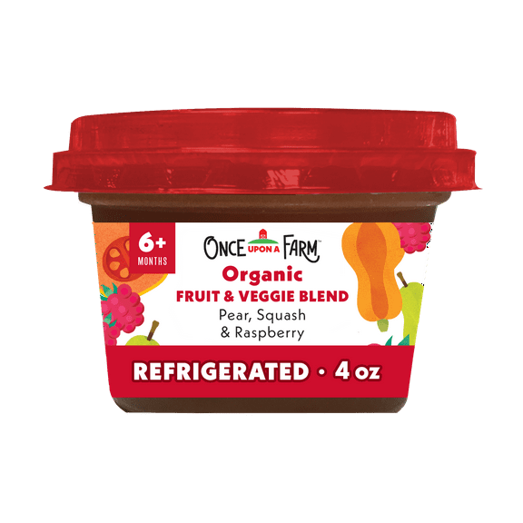 Once Upon a Farm Organic Refrigerated Baby Food Fruit & Veggie Blend Pear, Squash & Raspberry, 4oz Bowl
