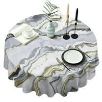 Abstract Marble Grey Gold Round Table Cloth,Wrinkle Free Table Cover with Polyester,Waterproof Reusable Tableclothes for Weeding Birthday Tea Party Decorations (Round,60x60inch)