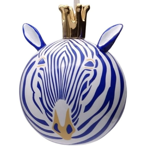 Hand-Blown Bauble Porcelain Small Blue Zebra Hanging Ornament