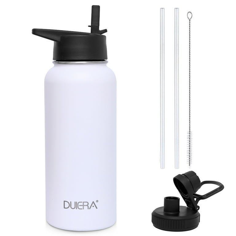 32 oz Water Bottle Stainless Steel with Straws & 3 Lids, Double Wall Vacuum  Insulated Water Bottle 32oz Leak Proof Metal Thermos Mug, 32 Ounce Wide